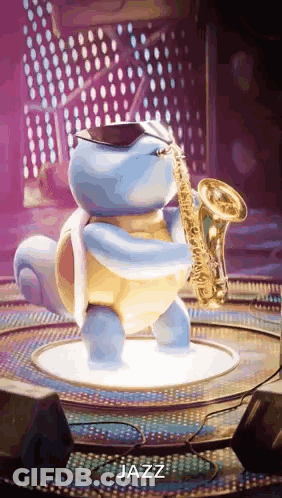 Squirtle Playing Saxophone In Sunglasses GIF