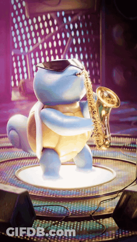 Squirtle Playing Saxophone On Stage GIF