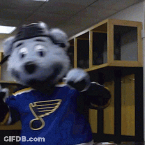 St. Louis Blues Mascot In Blue And Yellow Jersey GIF