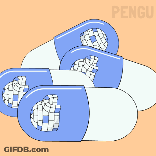 Stack Of Blue And White Pills With Word Pengu GIF