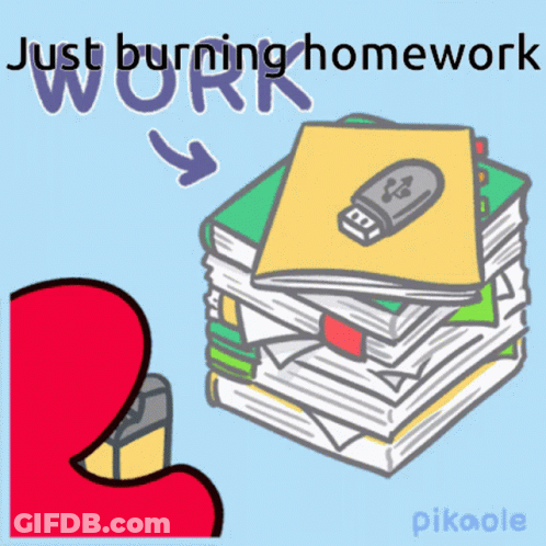 Stack Of Books Just Burning Homework GIF