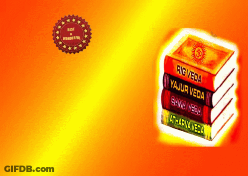 Stack Of Books With Rig Veda Title GIF