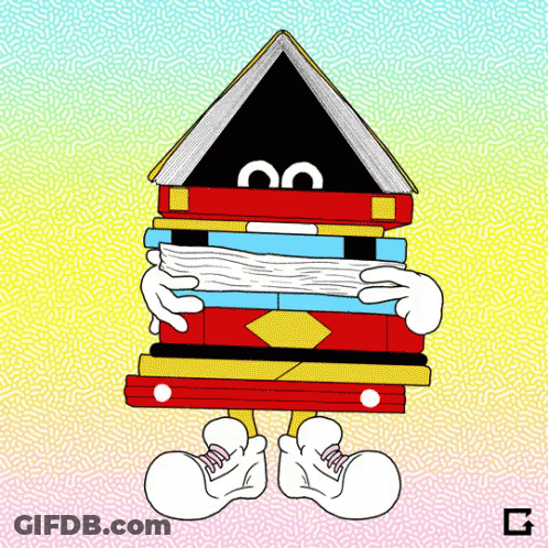 Stack Of Books With Triangle Face GIF