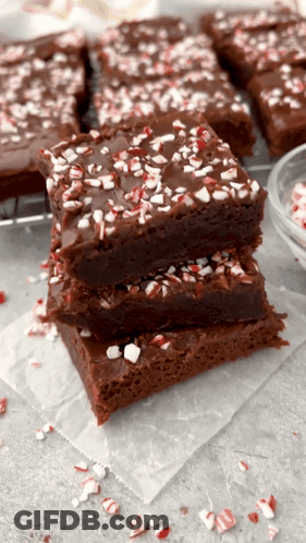 Stack Of Brownies With Candy Cane Sprinkles GIF