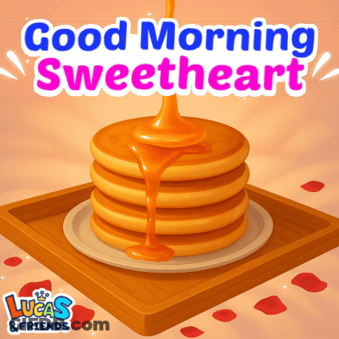 Stack Of Pancakes With Syrup And Good Morning GIF