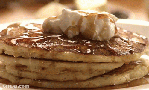 Stack Of Pancakes With Whipped Cream And Syrup GIF