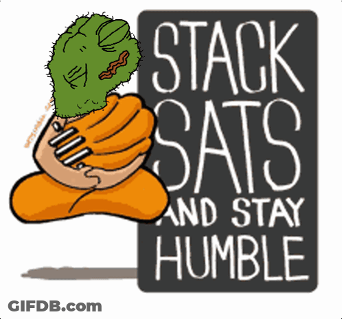 Stack Sats And Stay Humble Sign With Hand Holding Cactus GIF
