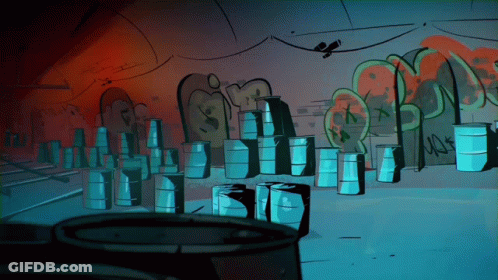 Stacked Barrels With Graffiti In Room GIF