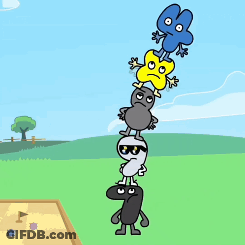 Stacked Cartoon Characters In Field GIF