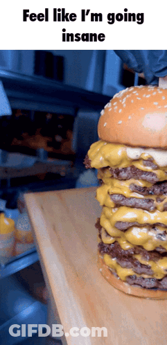 Stacked Cheeseburger Saying Feel Like I'm Going Insane GIF