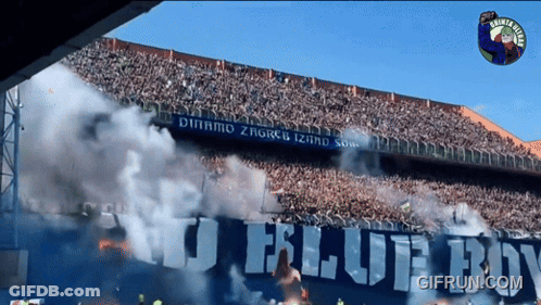 Stadium With Smoke And Gifrun.com Banner GIF