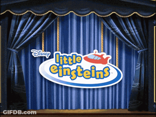 Stage With Blue Curtains And Little Einsteins Logo GIF
