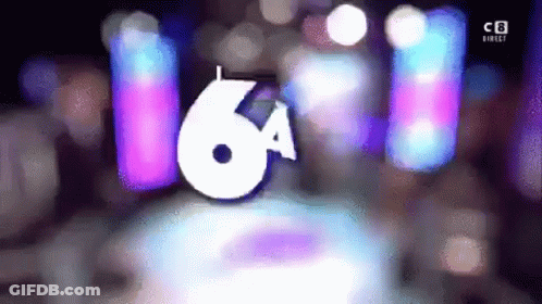 Stage With Purple And Blue Lights And Number Six GIF