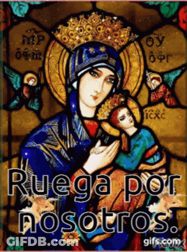 Stained Glass Woman Holding Child Ruega Por Nosotros GIF