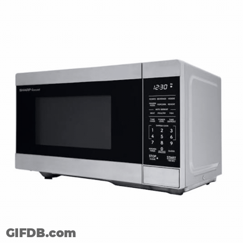 Stainless Steel Sharp Microwave Showing 12:39 GIF