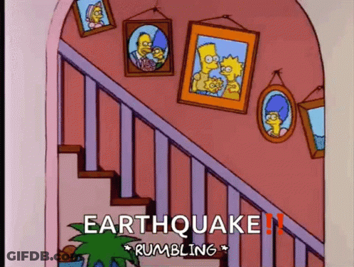 Staircase With Simpsons Pictures And Earthquake Rumbling GIF