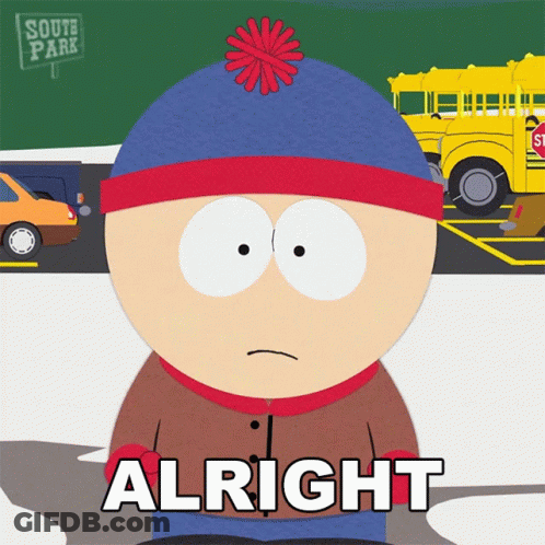 Stanley From South Park Says Alright In Front Of A School Bus GIF
