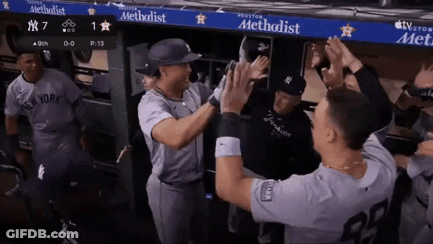 Stanton High Five Teammates Jumping Happy GIF