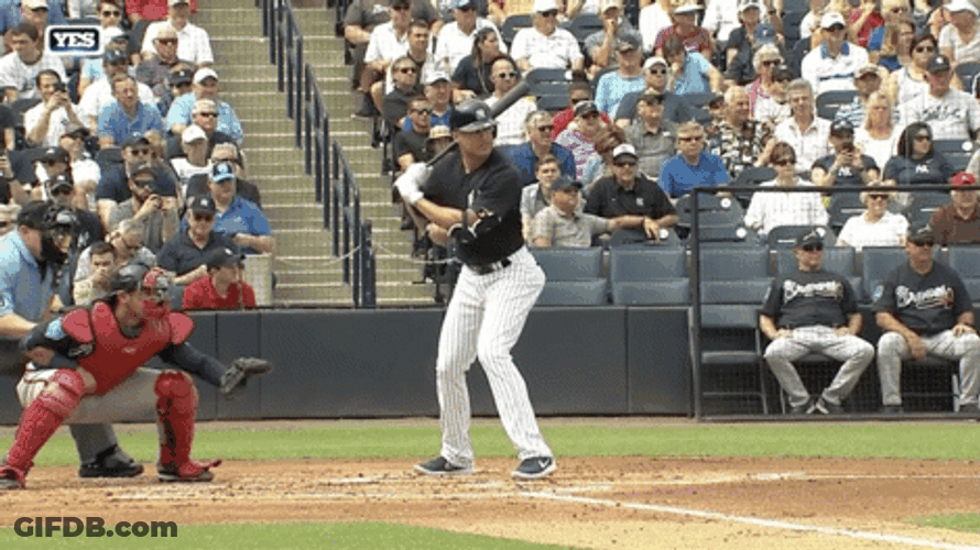 Stanton Hits Ball Far Away GIF