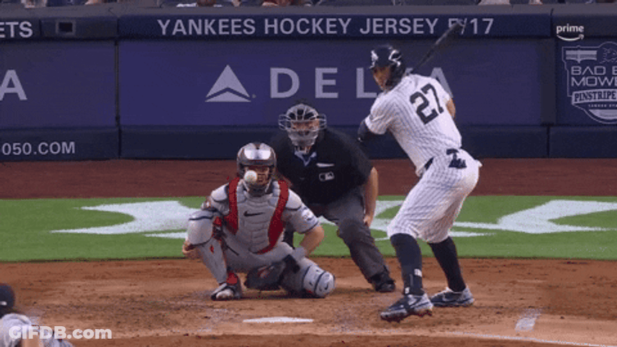 Stanton Hits Ball Run Throws Bat GIF