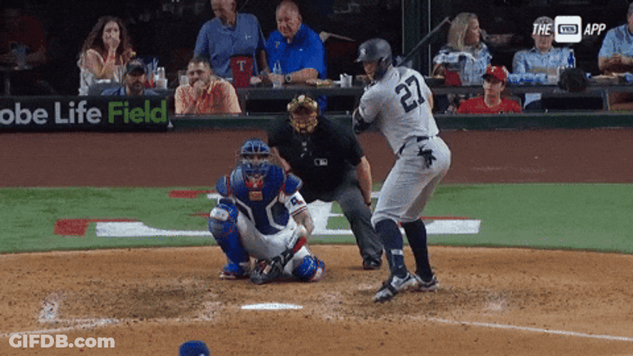 Stanton Hits Ball With Baseball Bat GIF