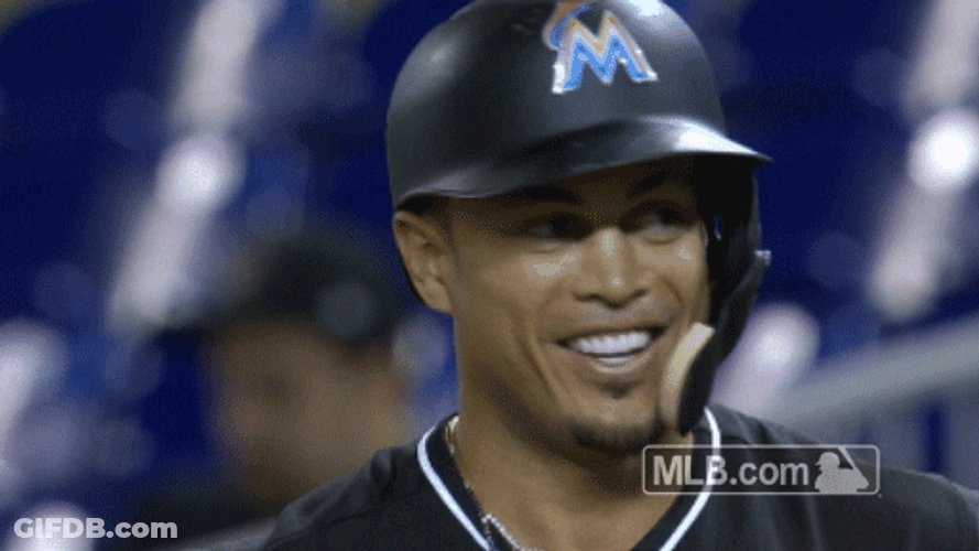 Stanton Laughs With Teammate GIF