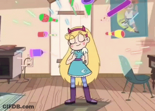 Star From Star Vs The Forces Of Evil Is Standing In A Room With Balloons Flying Around Her GIF