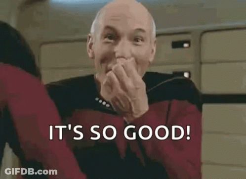 Star Trek Man Laughing Covering Mouth Saying It's So Good GIF
