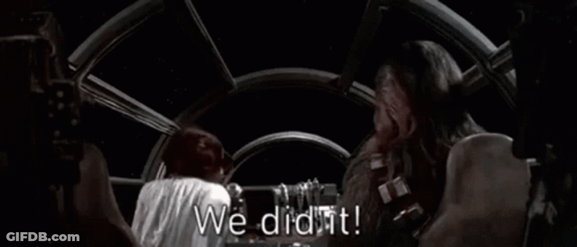 Star Wars Princess Leia Hugging Chewbacca We Did It GIF