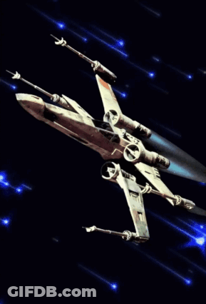 Star Wars X-Wing Flying Through Starry Sky GIF