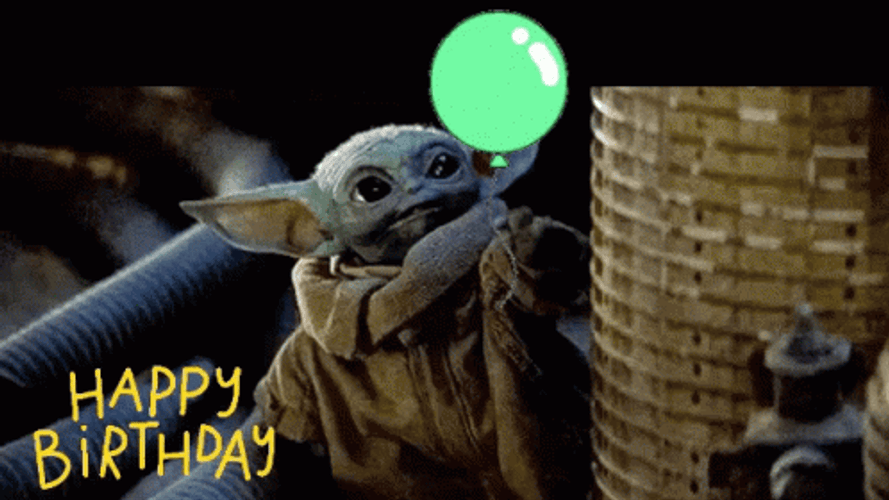 Star Wars Yoda Balloon Happy Birthday GIF