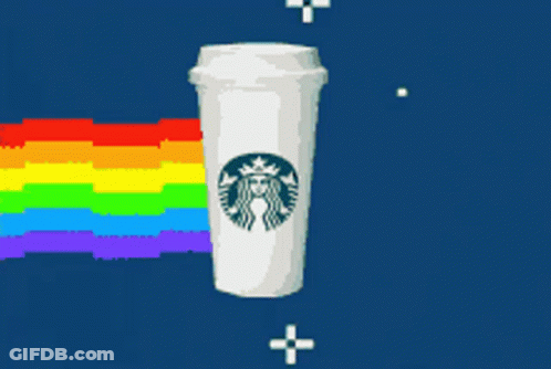 Starbucks Cup Surrounded By Rainbow GIF
