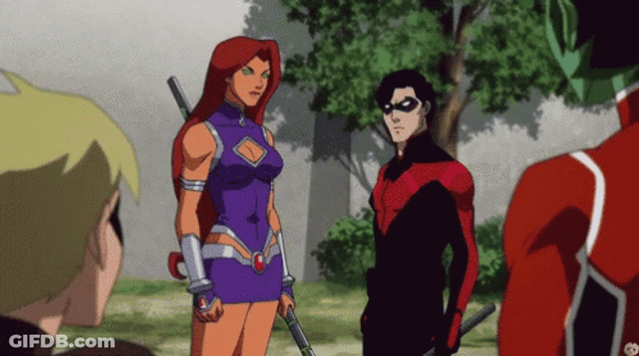 Starfire Pointing Robin GIF
