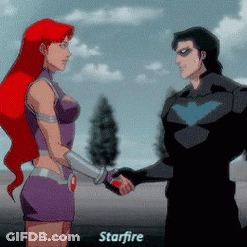 Starfire Shaking Hands Dick Grayson GIF