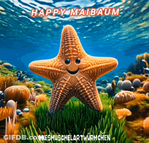 Starfish Smiling Surrounded By Seaweed And Corals GIF
