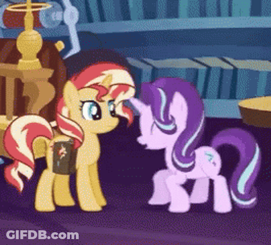 Starlight Glimmer Jumping Meets Sunset Shimmer Mlp GIF