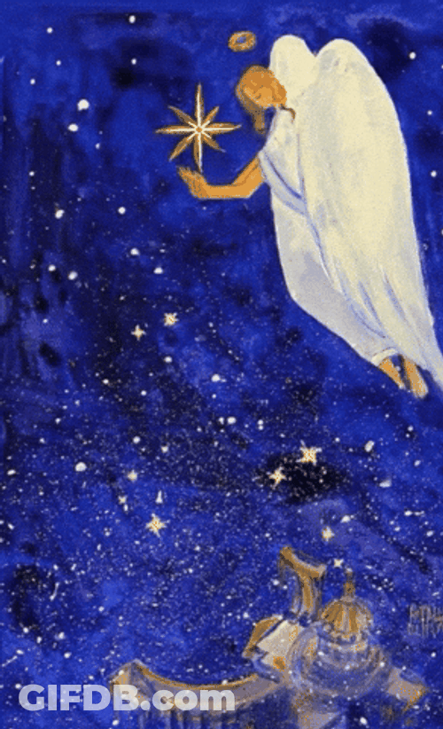 Starry Night Angel Holding Shining Star GIF
