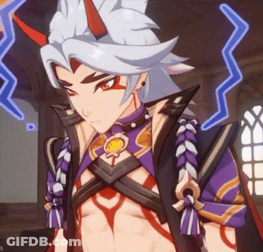 Startled Arataki Itto Looking Up GIF