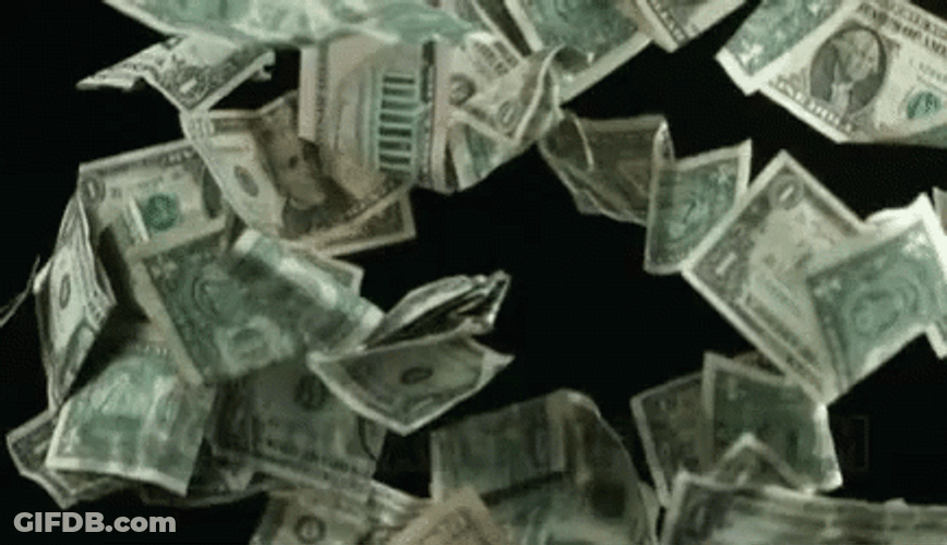 Stash Of Money Falling From Sky GIF