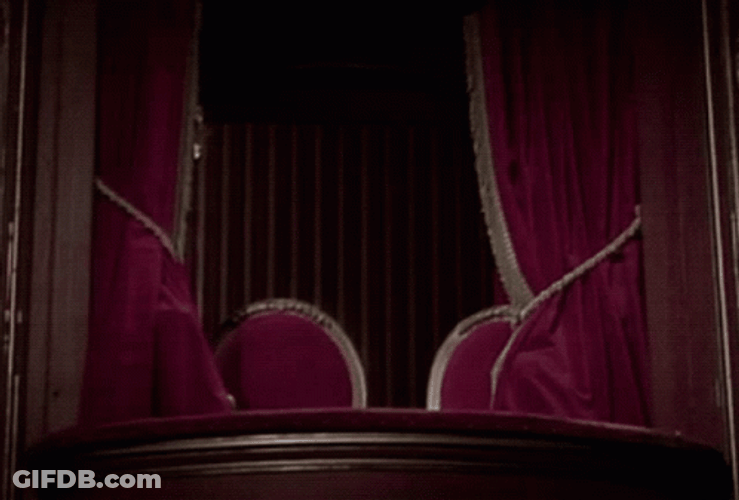 Statler And Waldorf Peeking Behind Curtain GIF