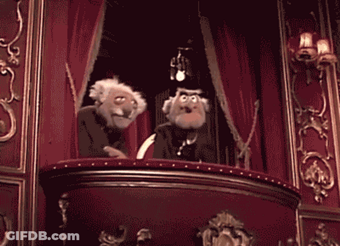 Statler And Waldorf Walking Out GIF