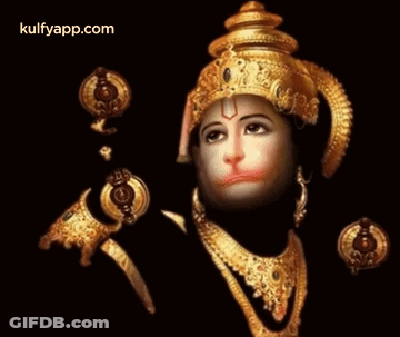 Statue Of Hanuman With Gold Crown And Necklace GIF