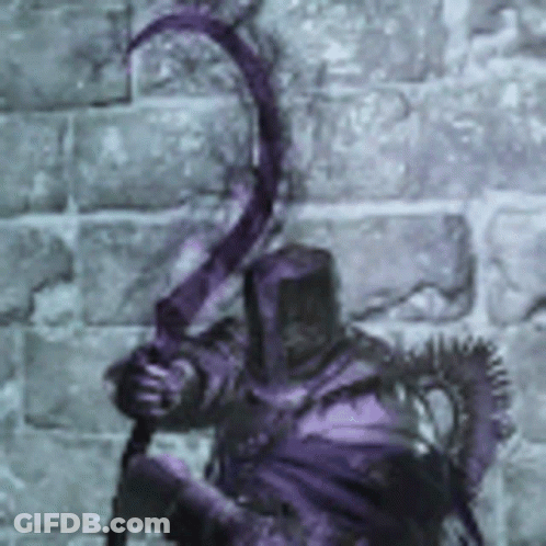 Statue Of Knight Holding Sword In Front Of Stone Wall GIF