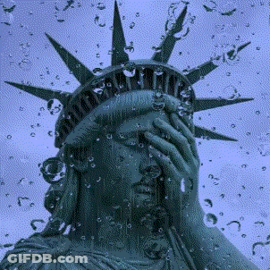 Statue Of Liberty Covering Face In Rain GIF