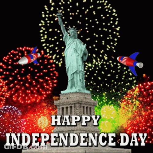 Statue Of Liberty Fireworks Happy Independence Day GIF