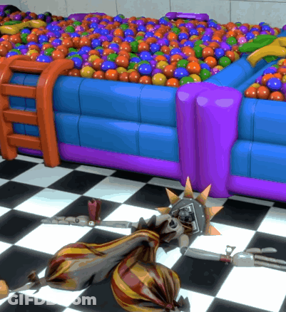 Statue Of Liberty Laying In Ball Pit GIF
