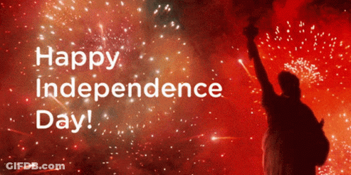 Statue Of Liberty Saying Happy Independence Day With Fireworks GIF