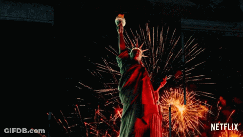 Statue Of Liberty Surrounded By Fireworks Says Netflix GIF