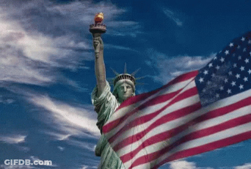 Statue Of Liberty Surrounded By Large American Flag GIF