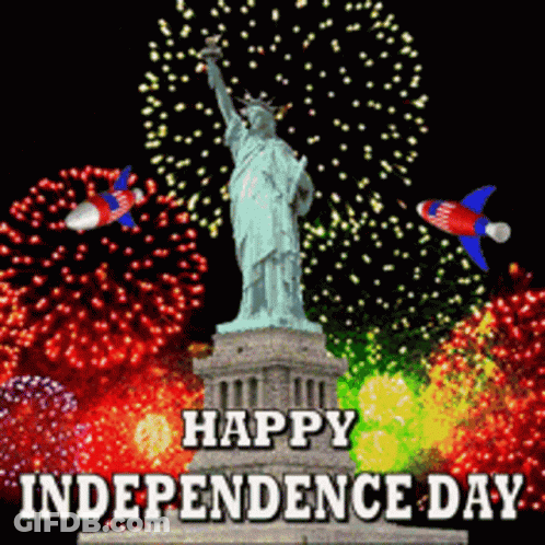 Statue Of Liberty With Fireworks Happy Independence Day GIF